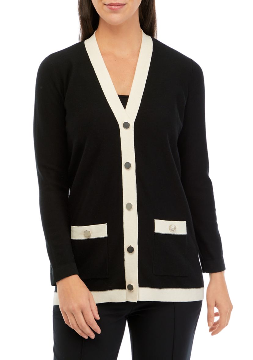 Long Sleeve Cardigan with Contrast Hem