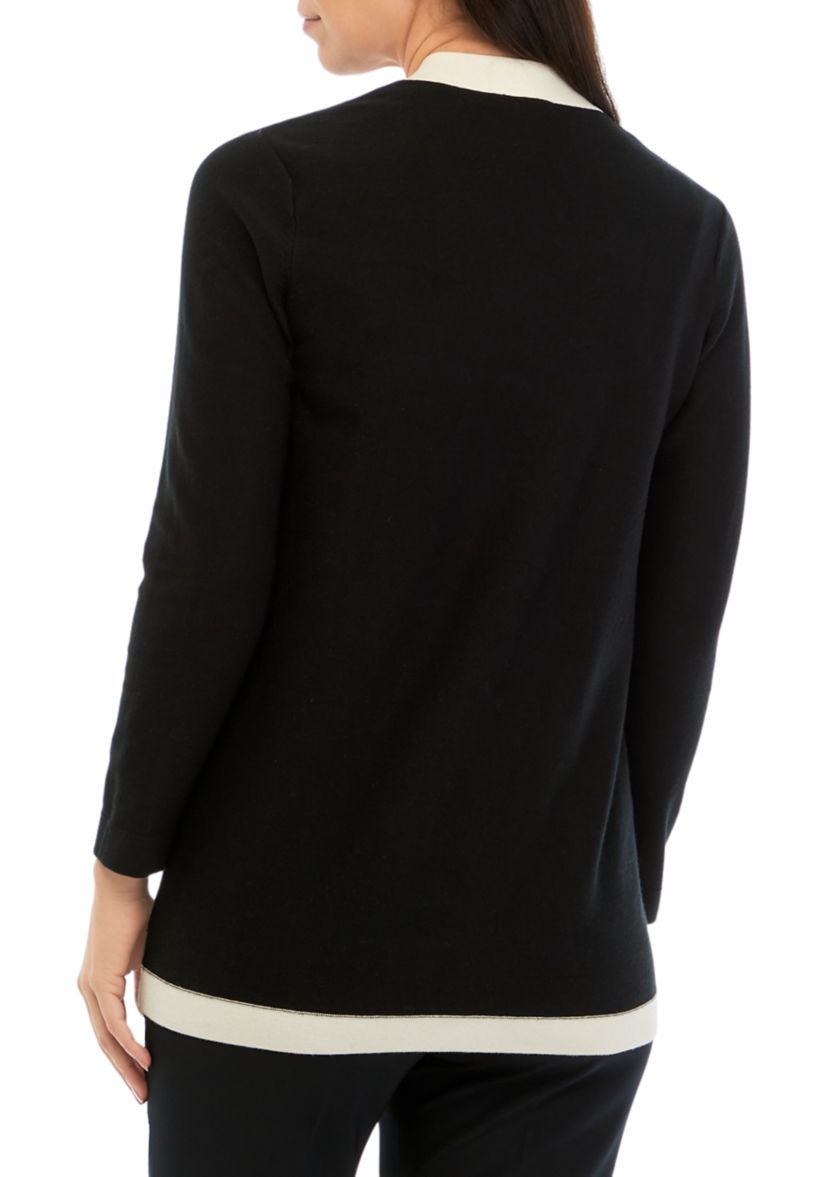Long Sleeve Cardigan with Contrast Hem