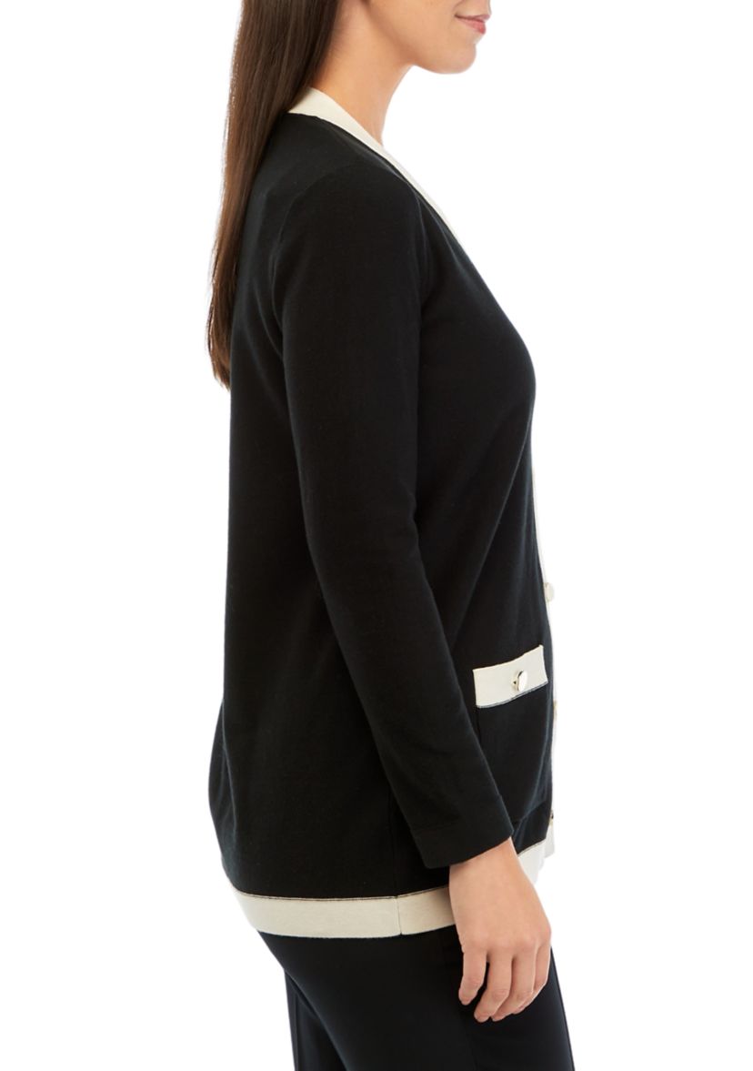 Long Sleeve Cardigan with Contrast Hem