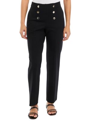 Anne Klein Woman's Black Pull On Stretch Straight Leg Work Pants Size 10