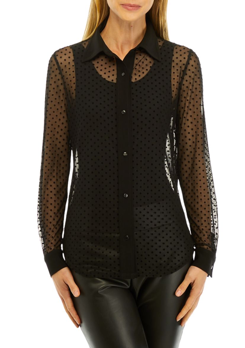 Point DEsprit Mesh Button Down Top 