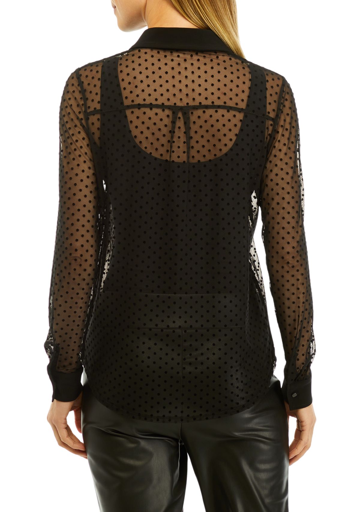 Point DEsprit Mesh Button Down Top 