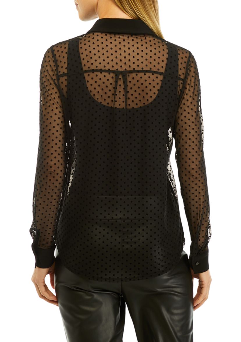 Point DEsprit Mesh Button Down Top 