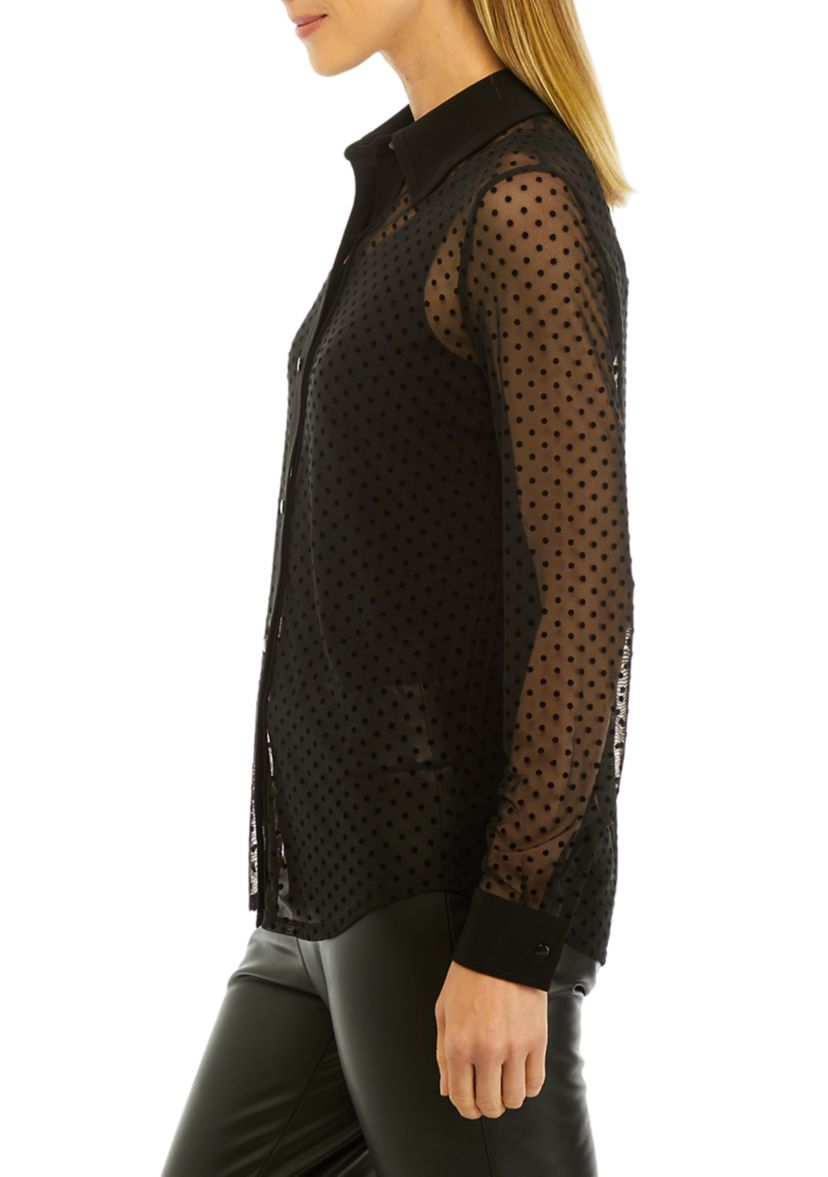 Point DEsprit Mesh Button Down Top 