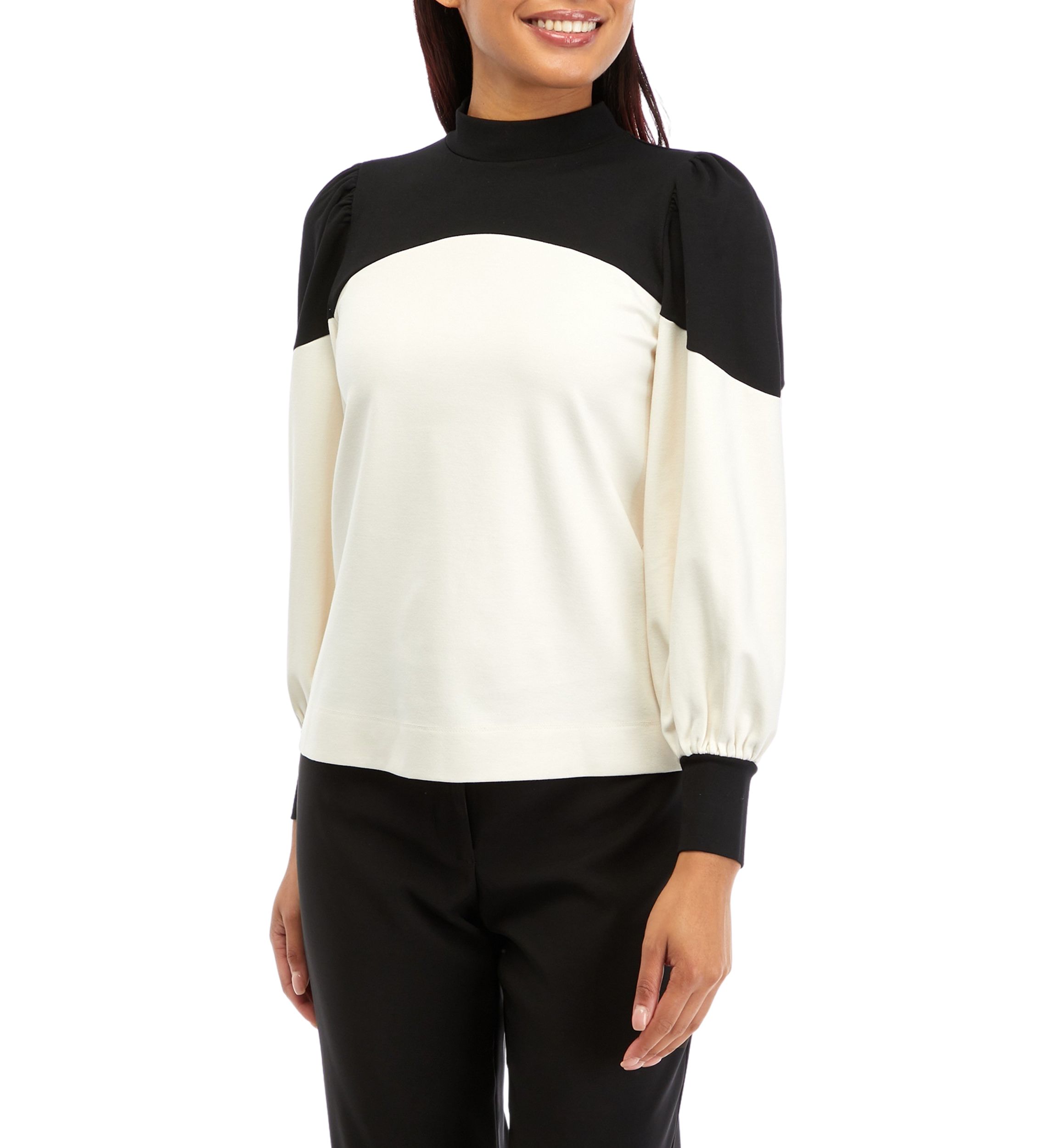 Womens NYC Compression Color Blocked Mock Neck Top