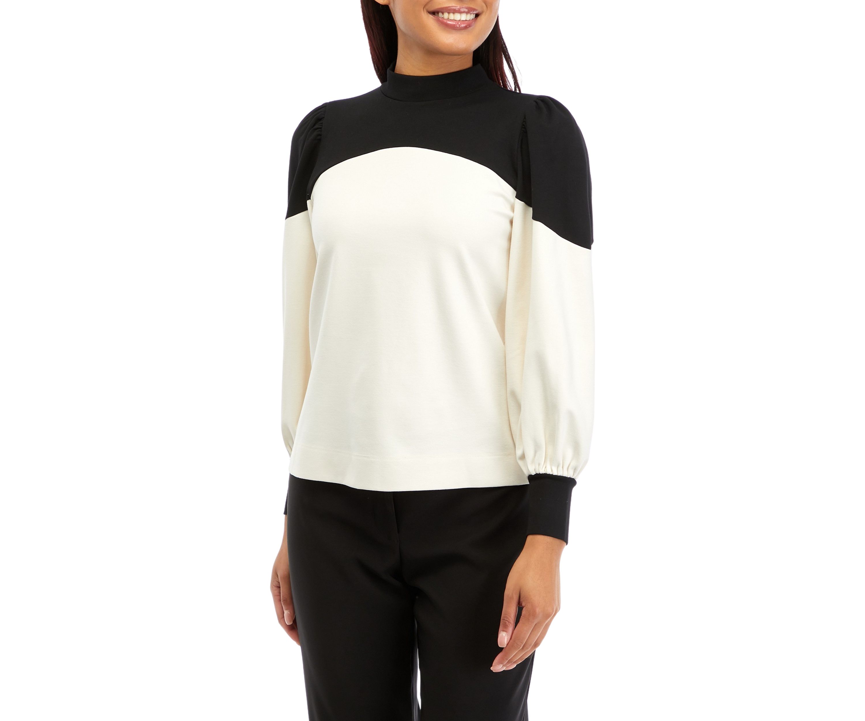 Womens NYC Compression Color Blocked Mock Neck Top