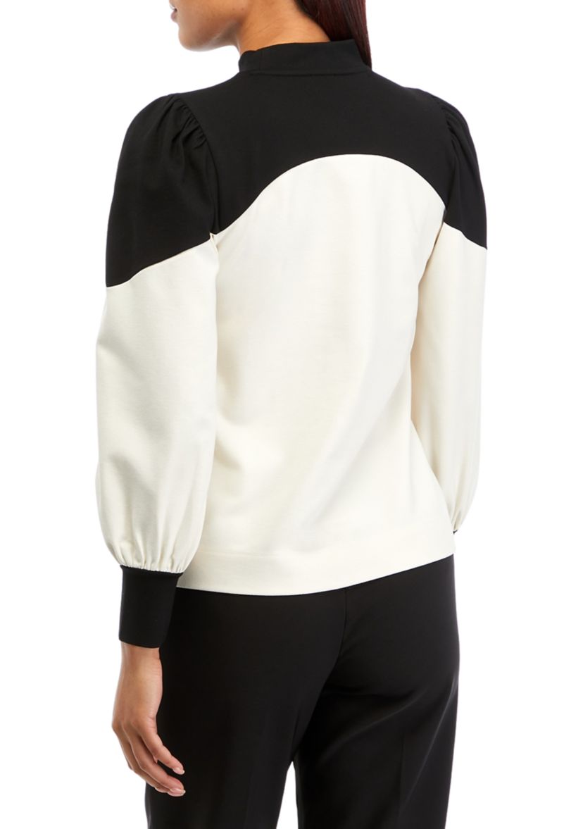 Womens NYC Compression Color Blocked Mock Neck Top