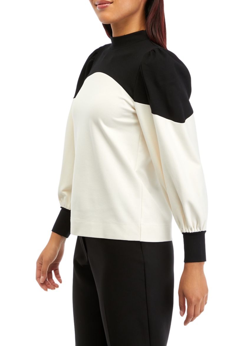 Womens NYC Compression Color Blocked Mock Neck Top