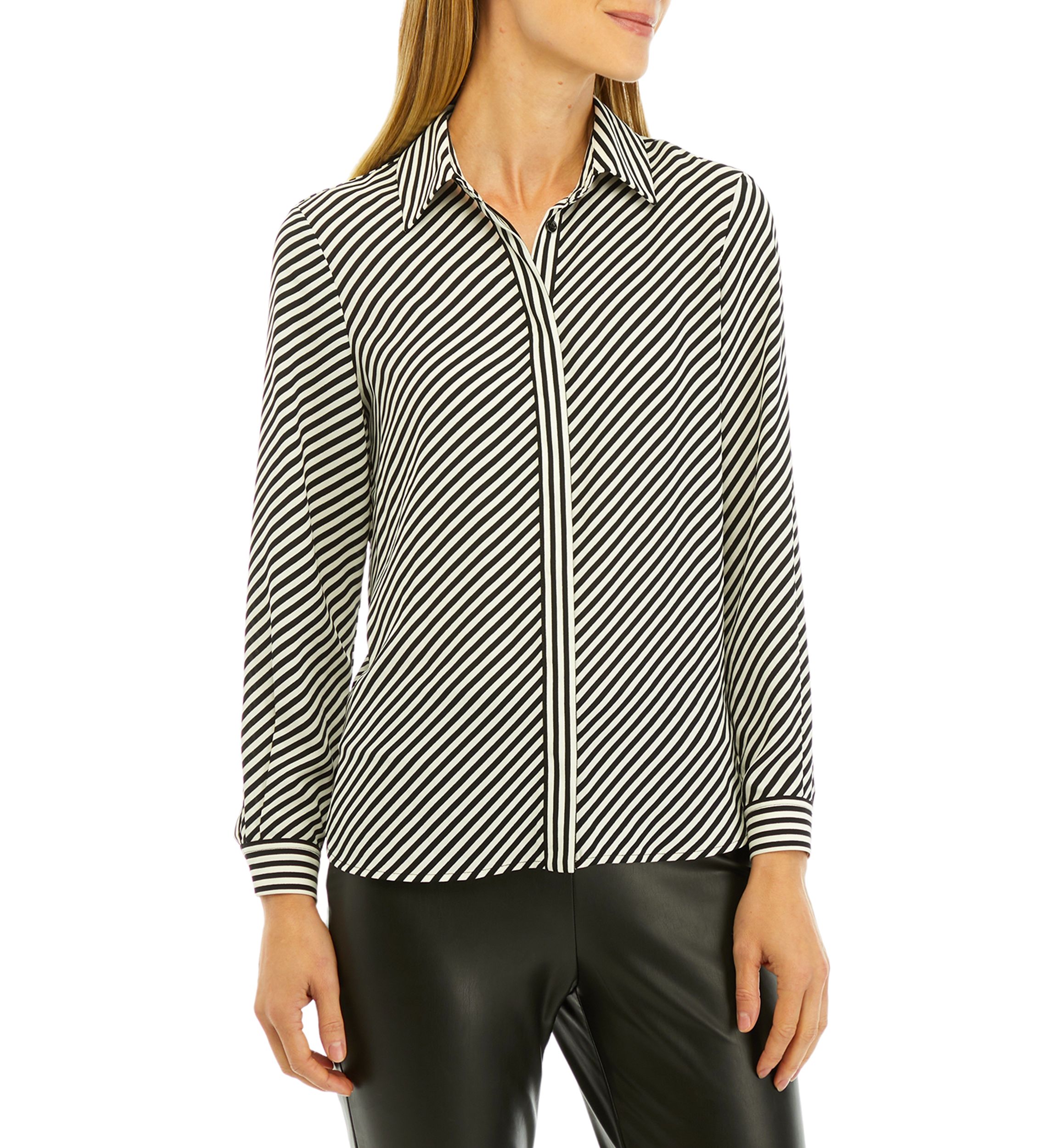Petite Long Sleeve Covered Placket Oxford Shirt with Cuffs