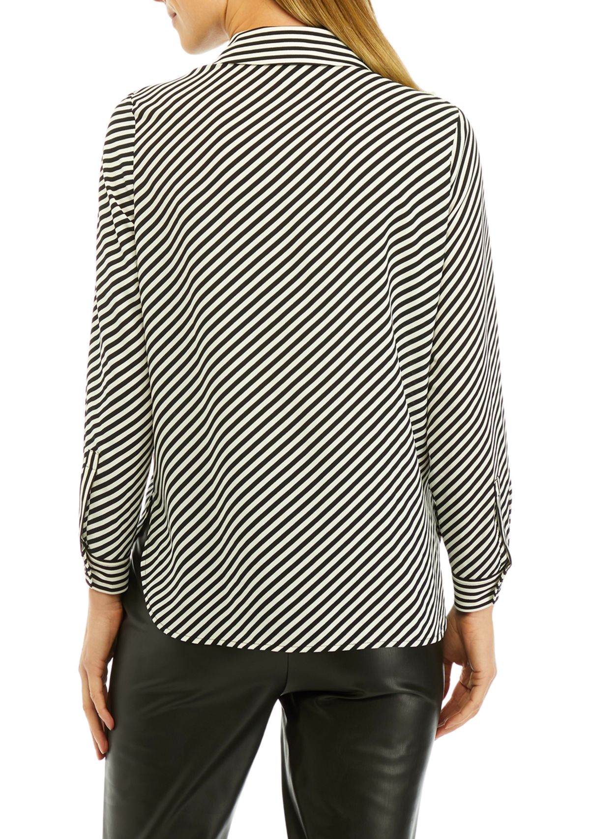 Petite Long Sleeve Covered Placket Oxford Shirt with Cuffs