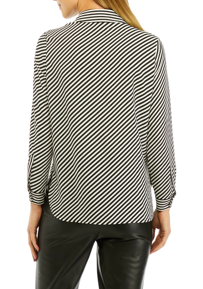 Petite Long Sleeve Covered Placket Oxford Shirt with Cuffs