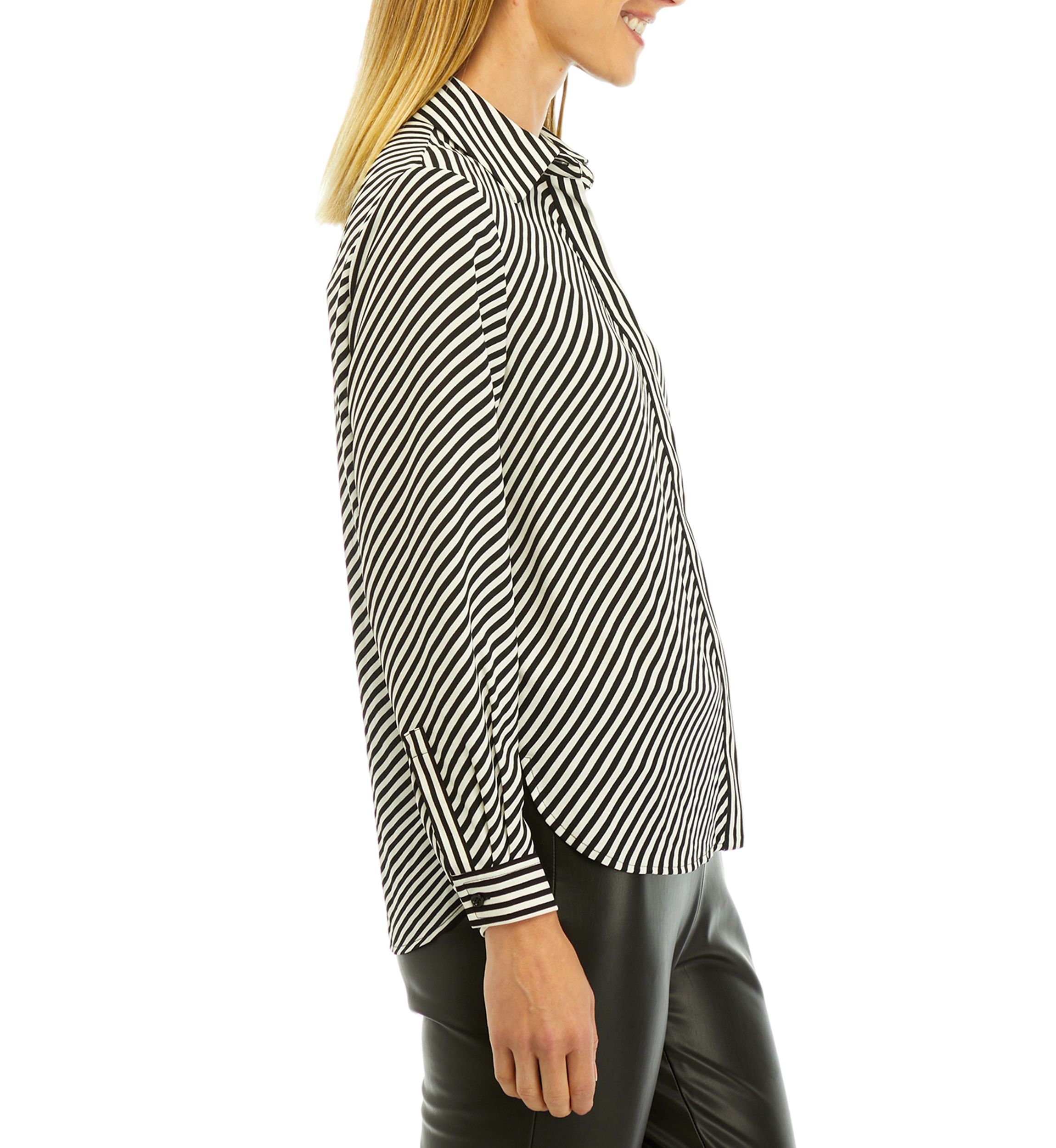 Petite Long Sleeve Covered Placket Oxford Shirt with Cuffs
