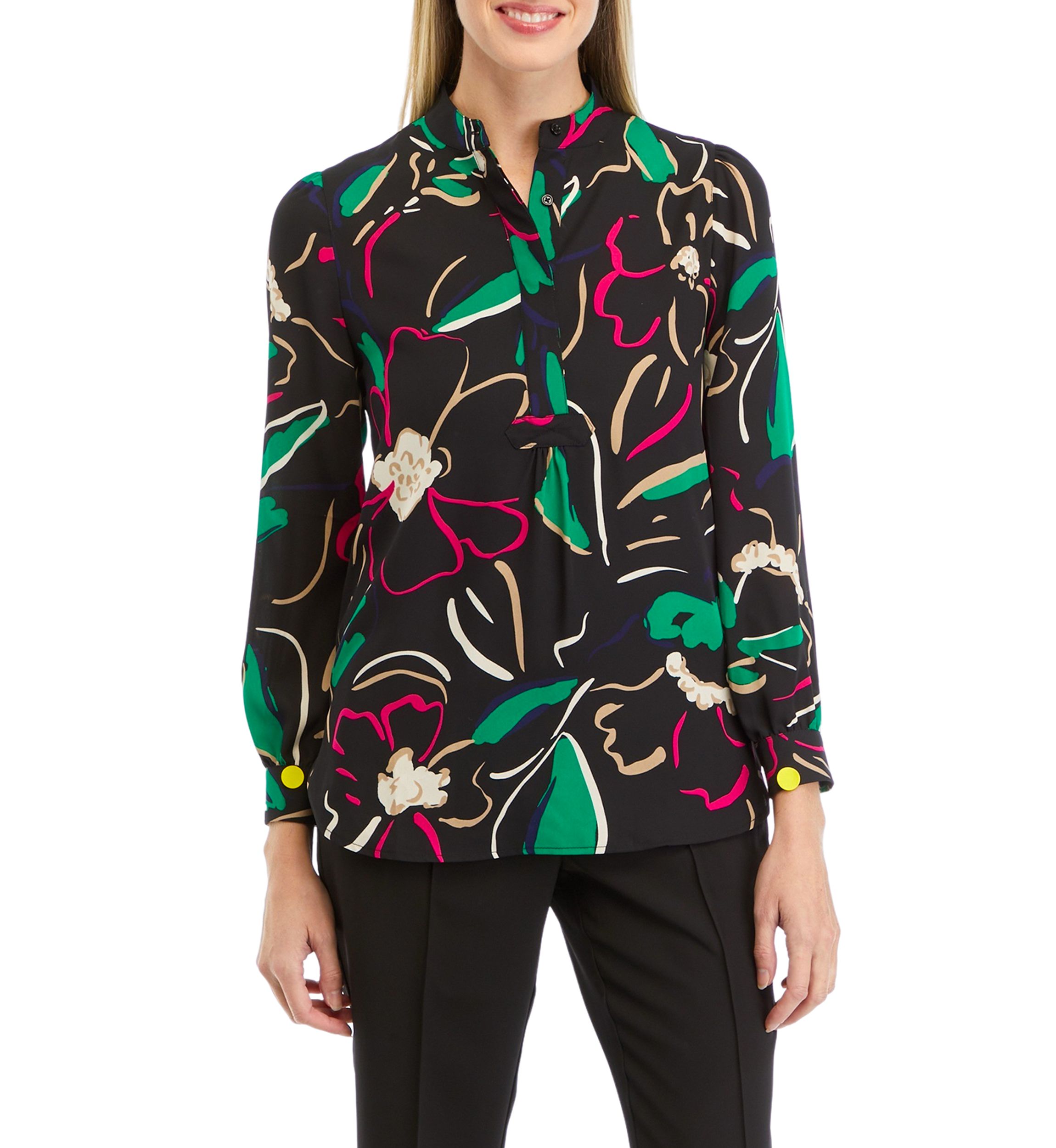 Petite Long Sleeve Popover Blouse