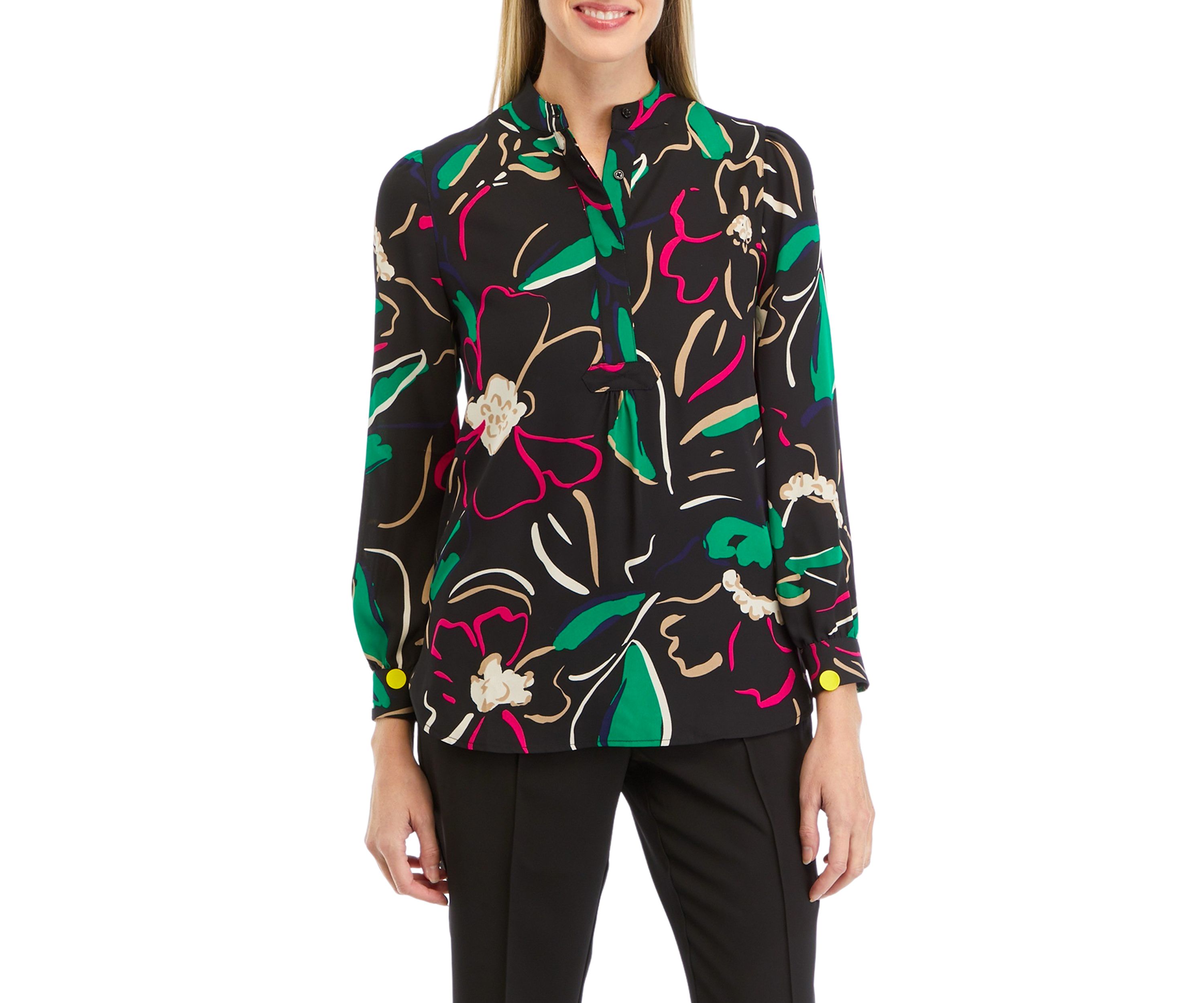 Petite Long Sleeve Popover Blouse