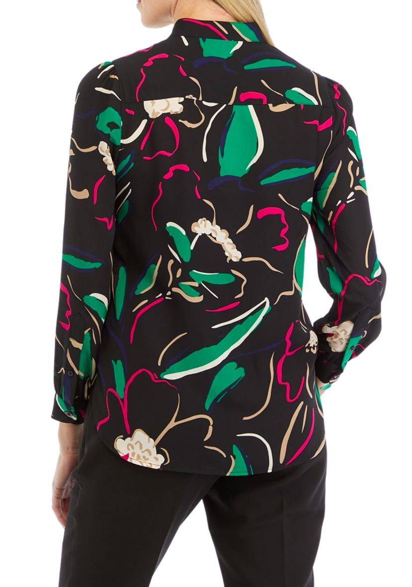 Petite Long Sleeve Popover Blouse
