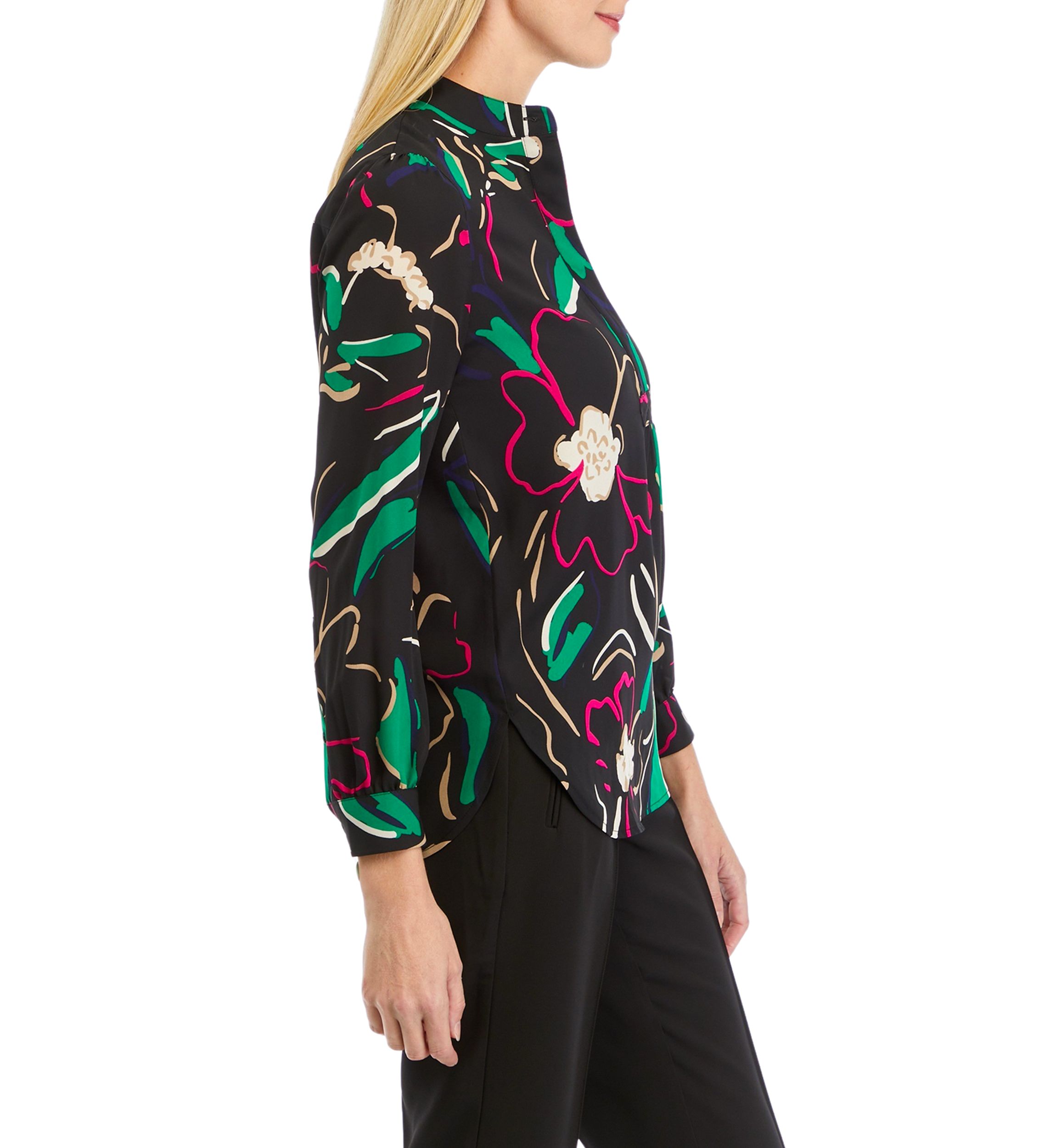 Petite Long Sleeve Popover Blouse