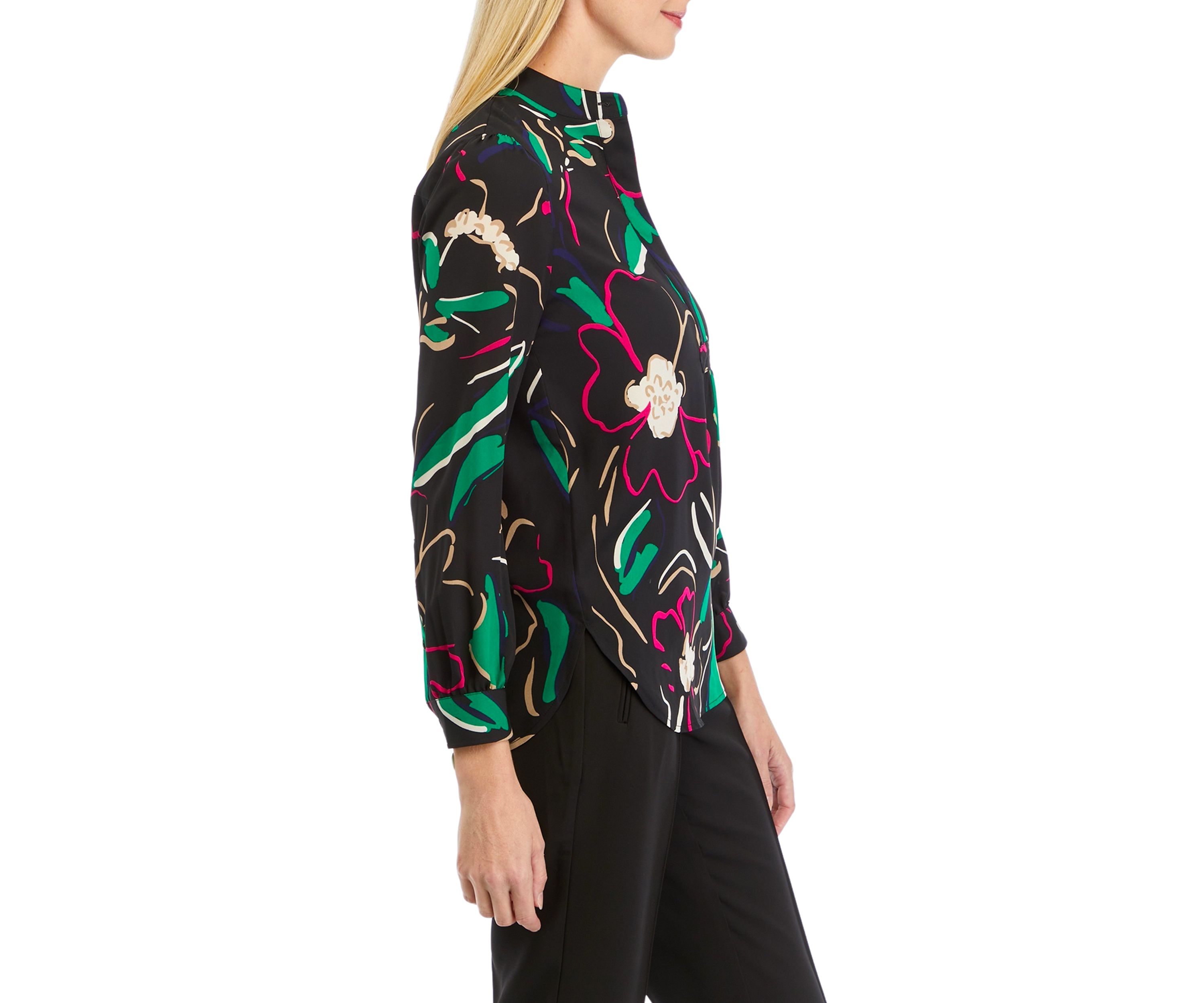 Petite Long Sleeve Popover Blouse