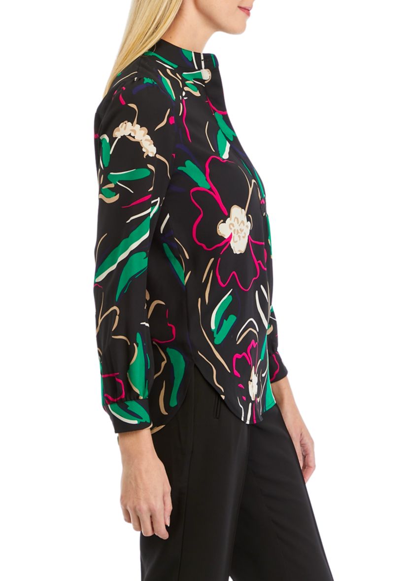 Petite Long Sleeve Popover Blouse