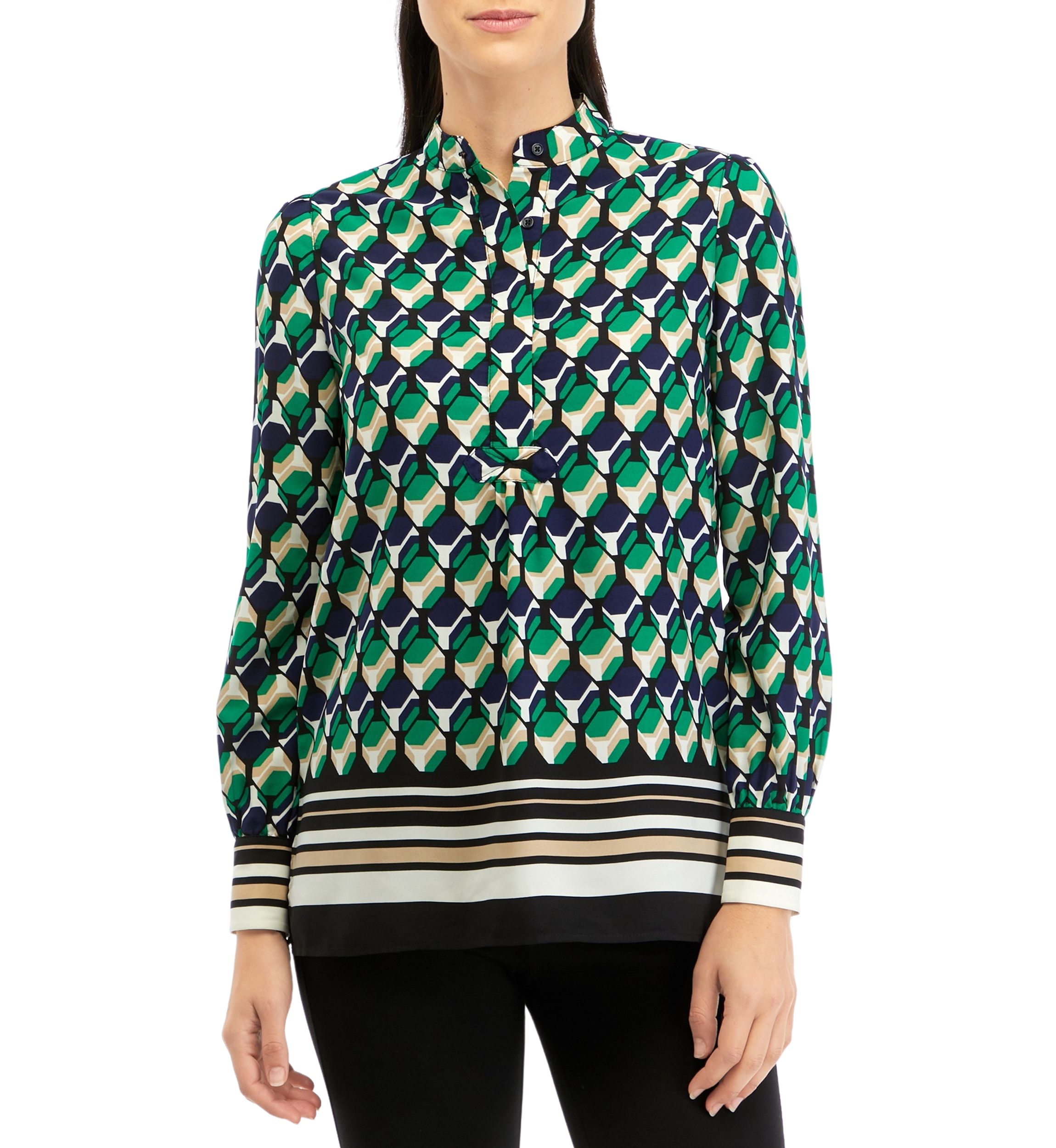 Womens Printed Popover Top with Straight Hem