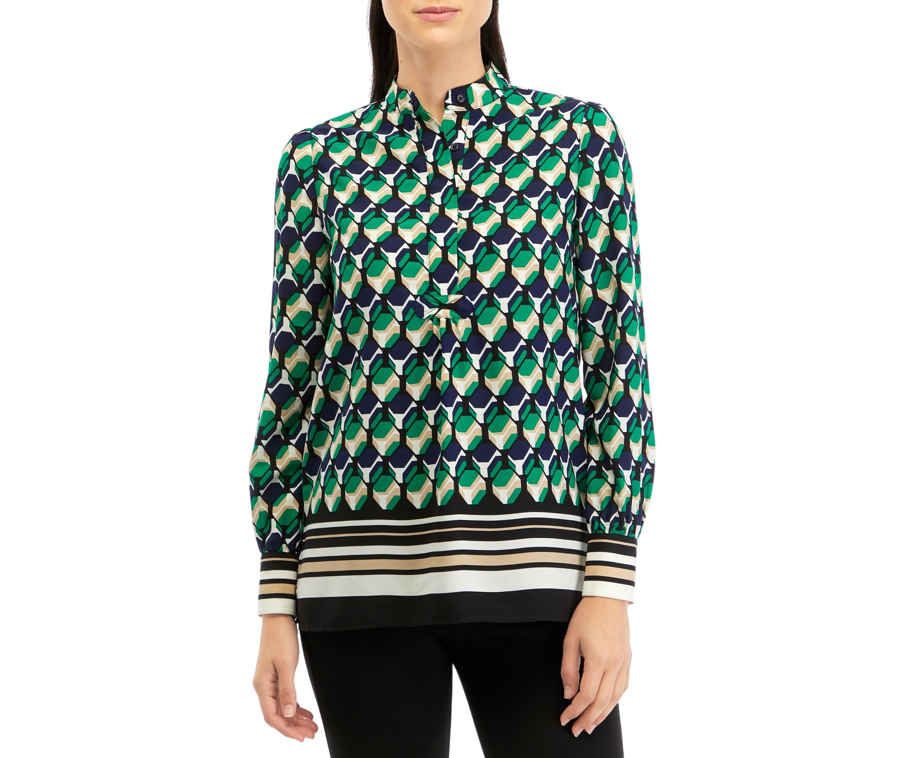 Womens Printed Popover Top with Straight Hem