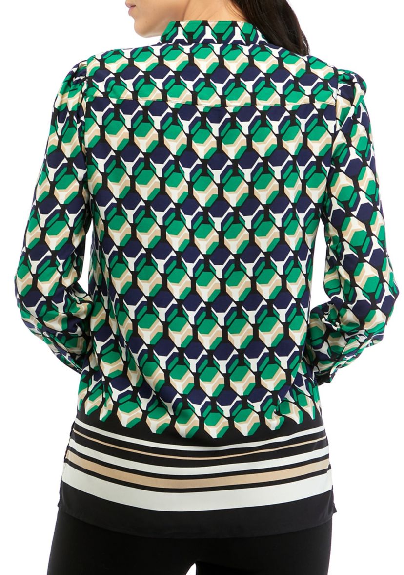 Womens Printed Popover Top with Straight Hem