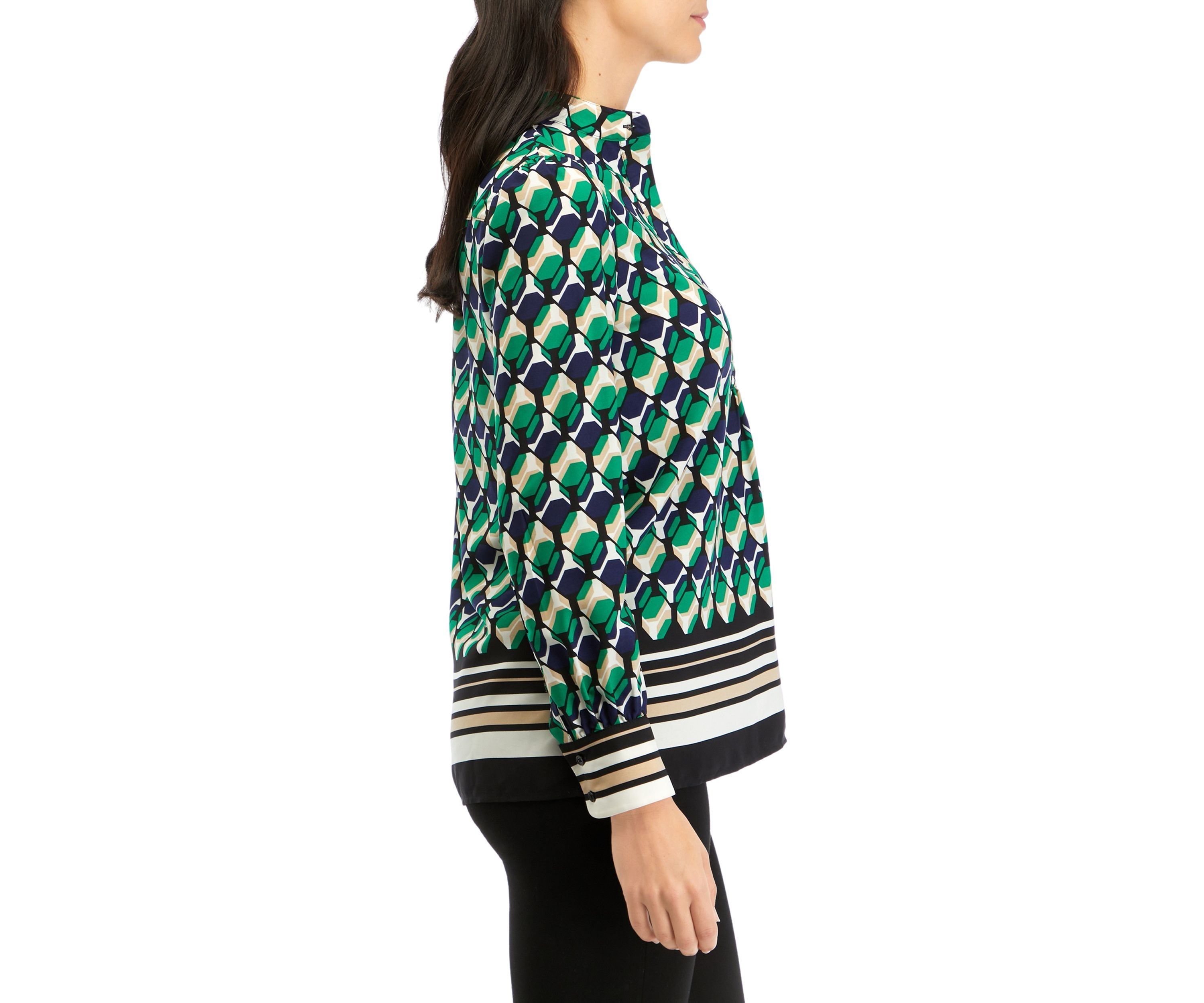 Womens Printed Popover Top with Straight Hem