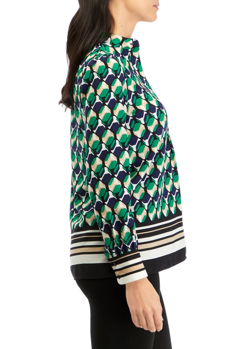 Womens Printed Popover Top with Straight Hem