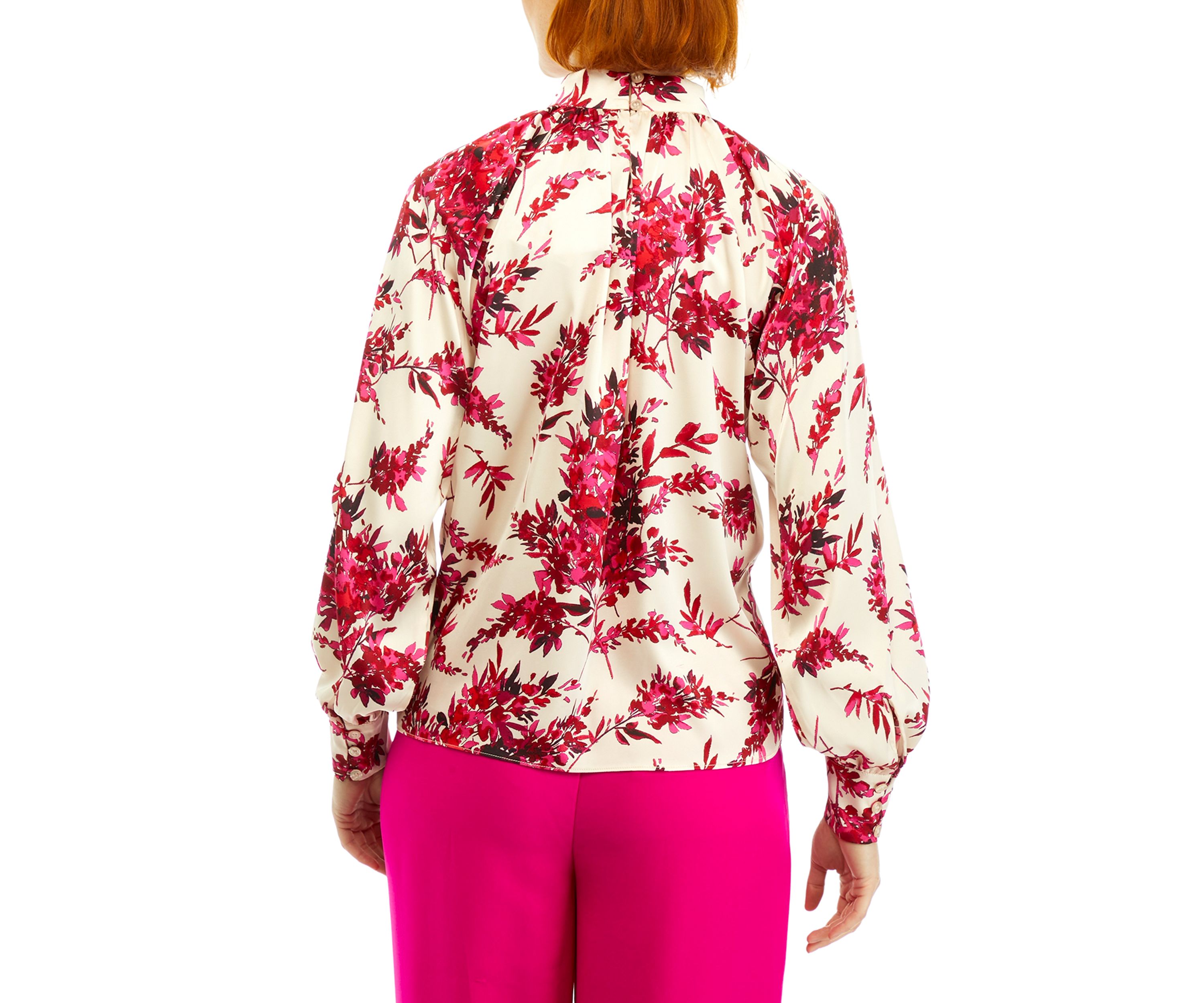 Petite Long Sleeve Mock Neck Satin Blouse