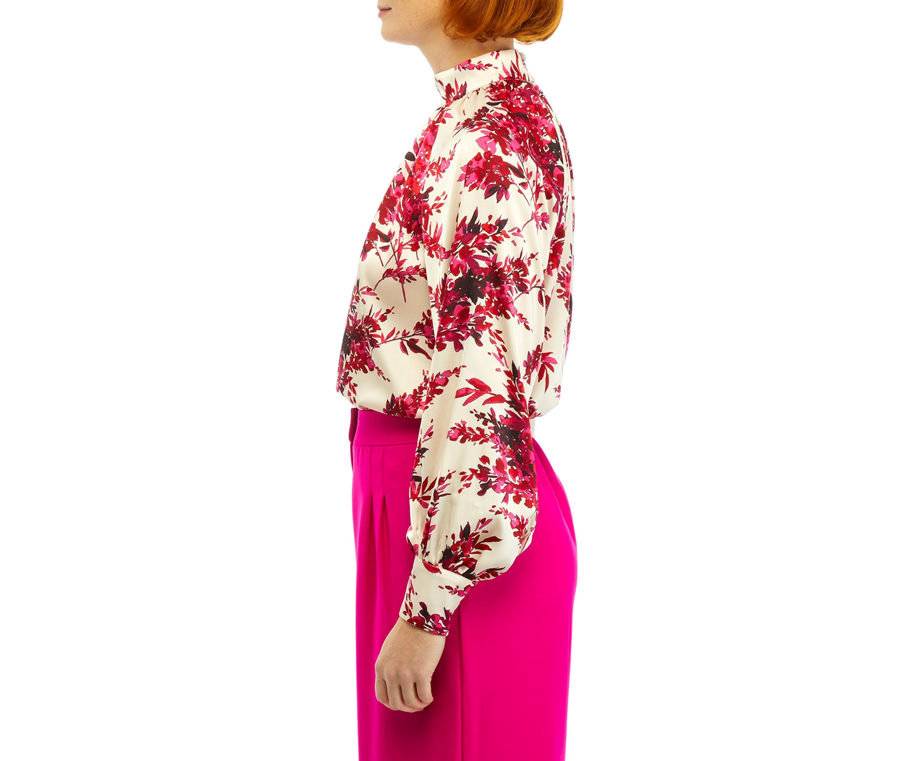 Petite Long Sleeve Mock Neck Satin Blouse