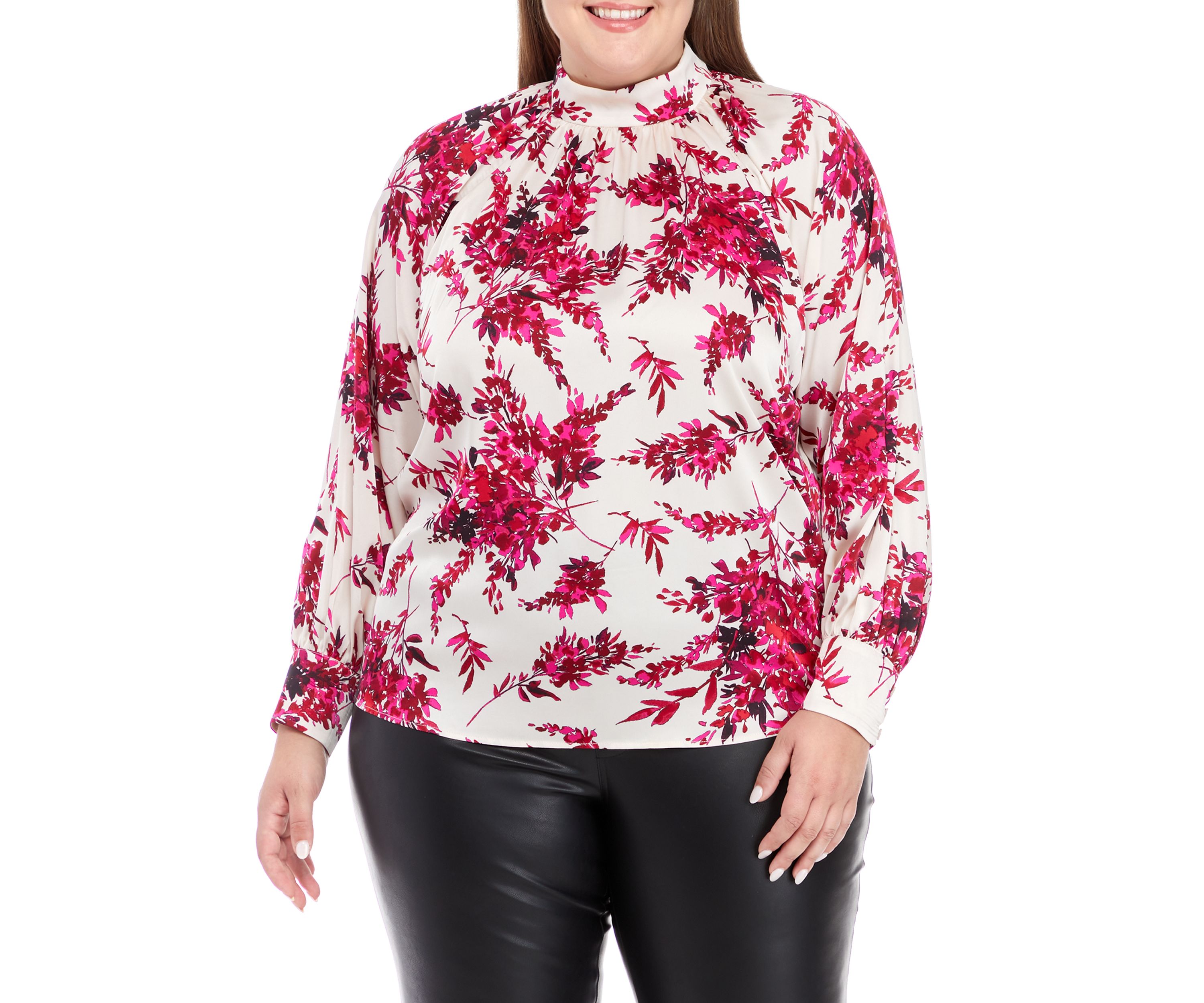Plus Long Sleeve Raglan Mock Neck Blouse