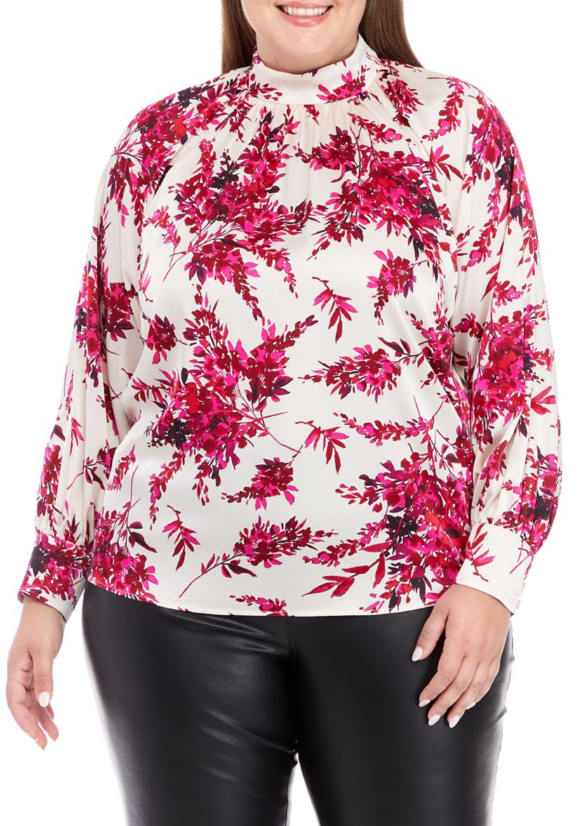 Plus Long Sleeve Raglan Mock Neck Blouse
