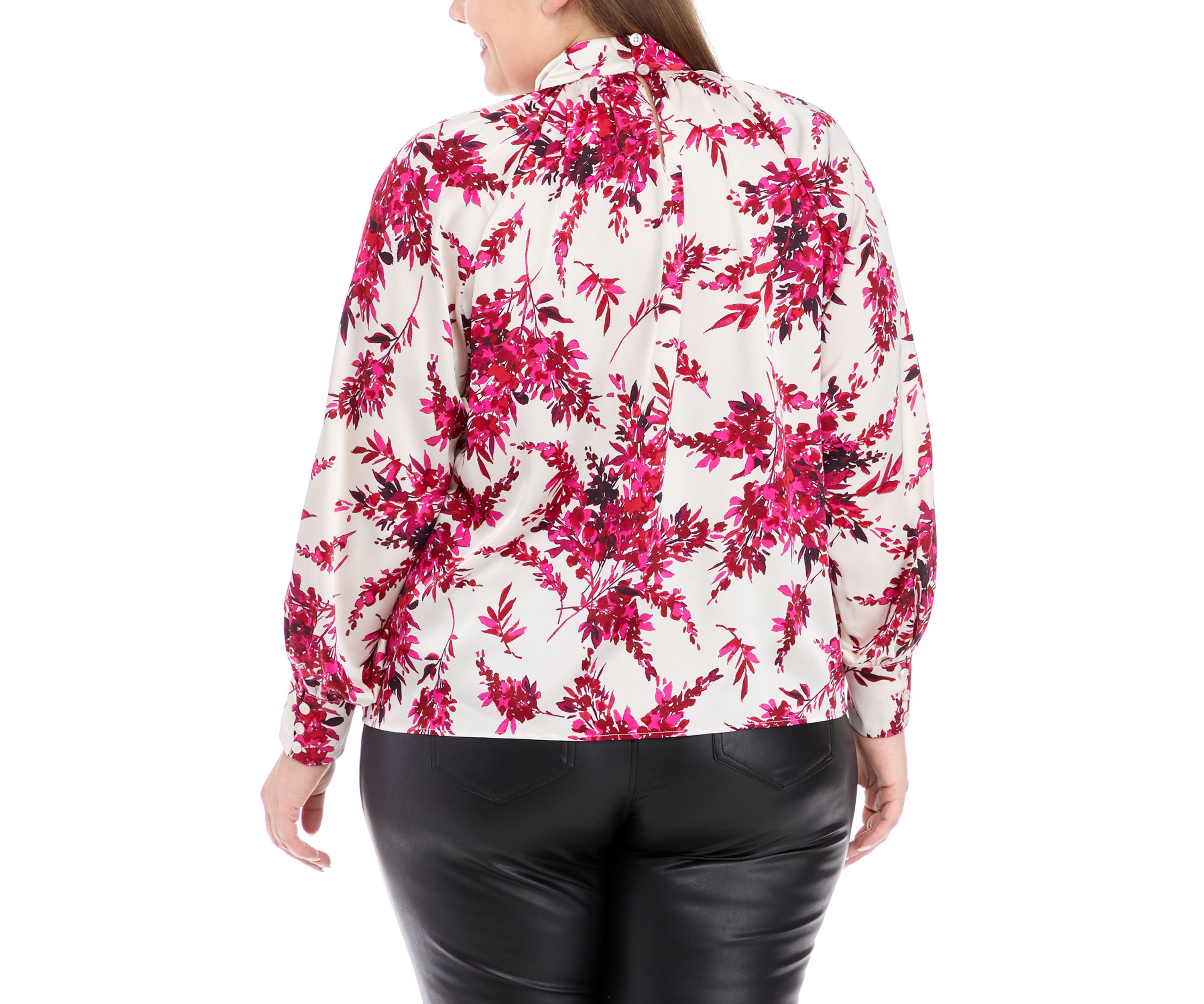 Plus Long Sleeve Raglan Mock Neck Blouse