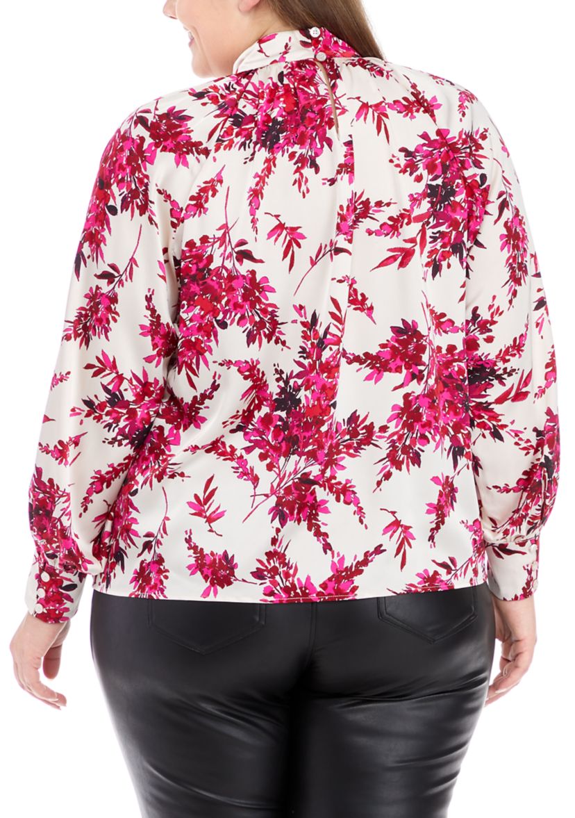 Plus Long Sleeve Raglan Mock Neck Blouse