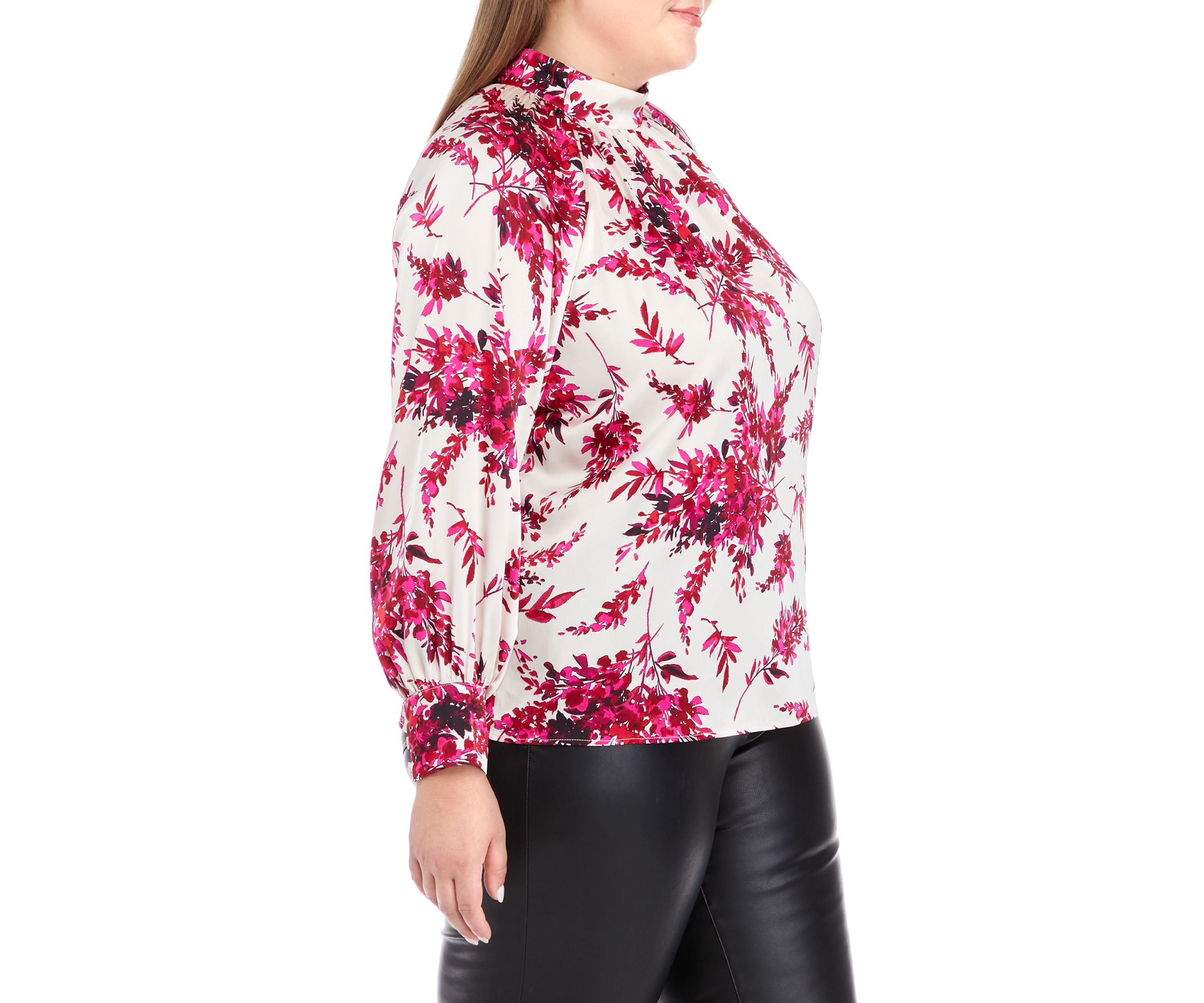 Plus Long Sleeve Raglan Mock Neck Blouse