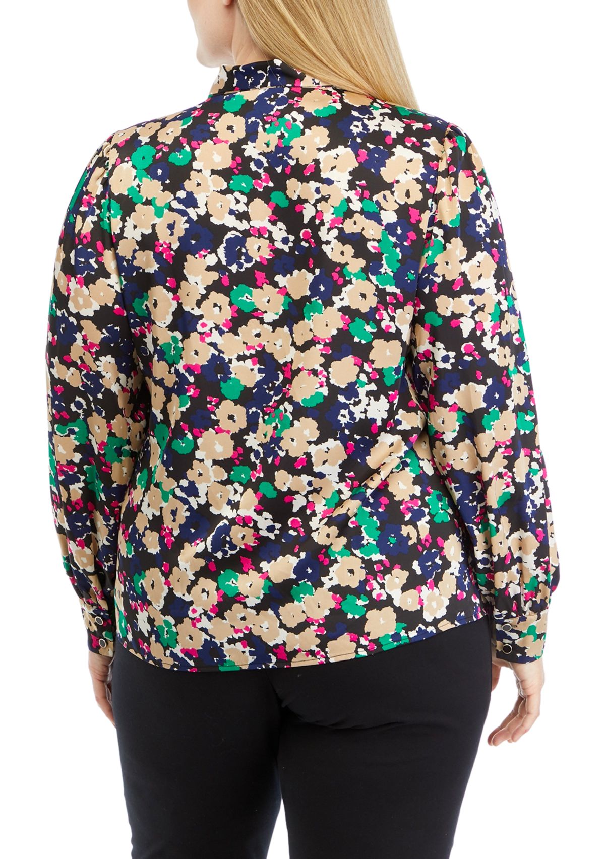 Plus Size Long Sleeve Tie Neck Blouse 