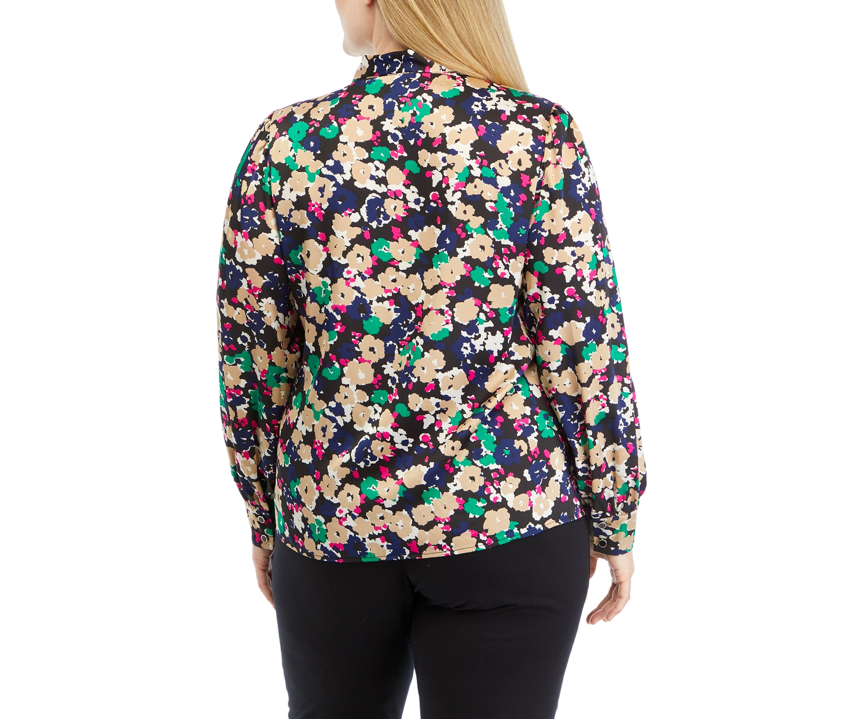 Plus Size Long Sleeve Tie Neck Blouse 