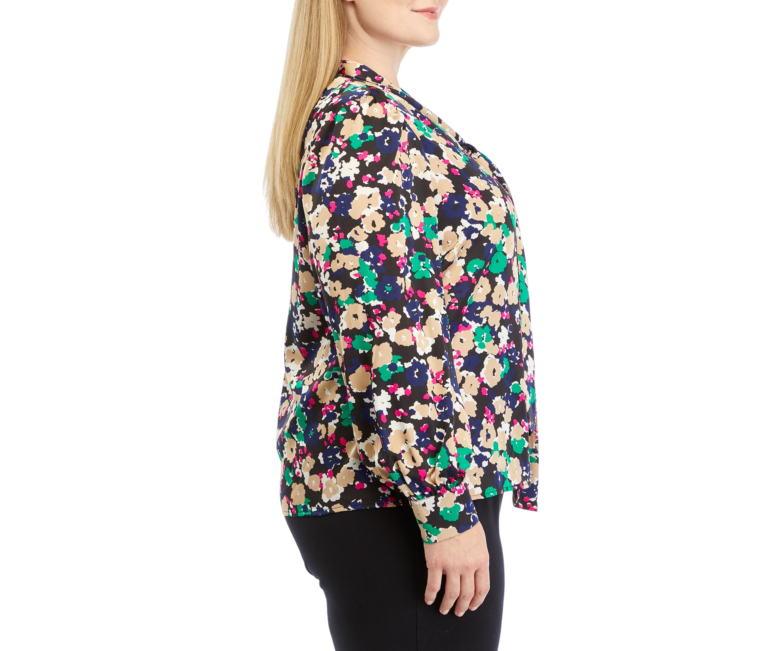 Plus Size Long Sleeve Tie Neck Blouse 