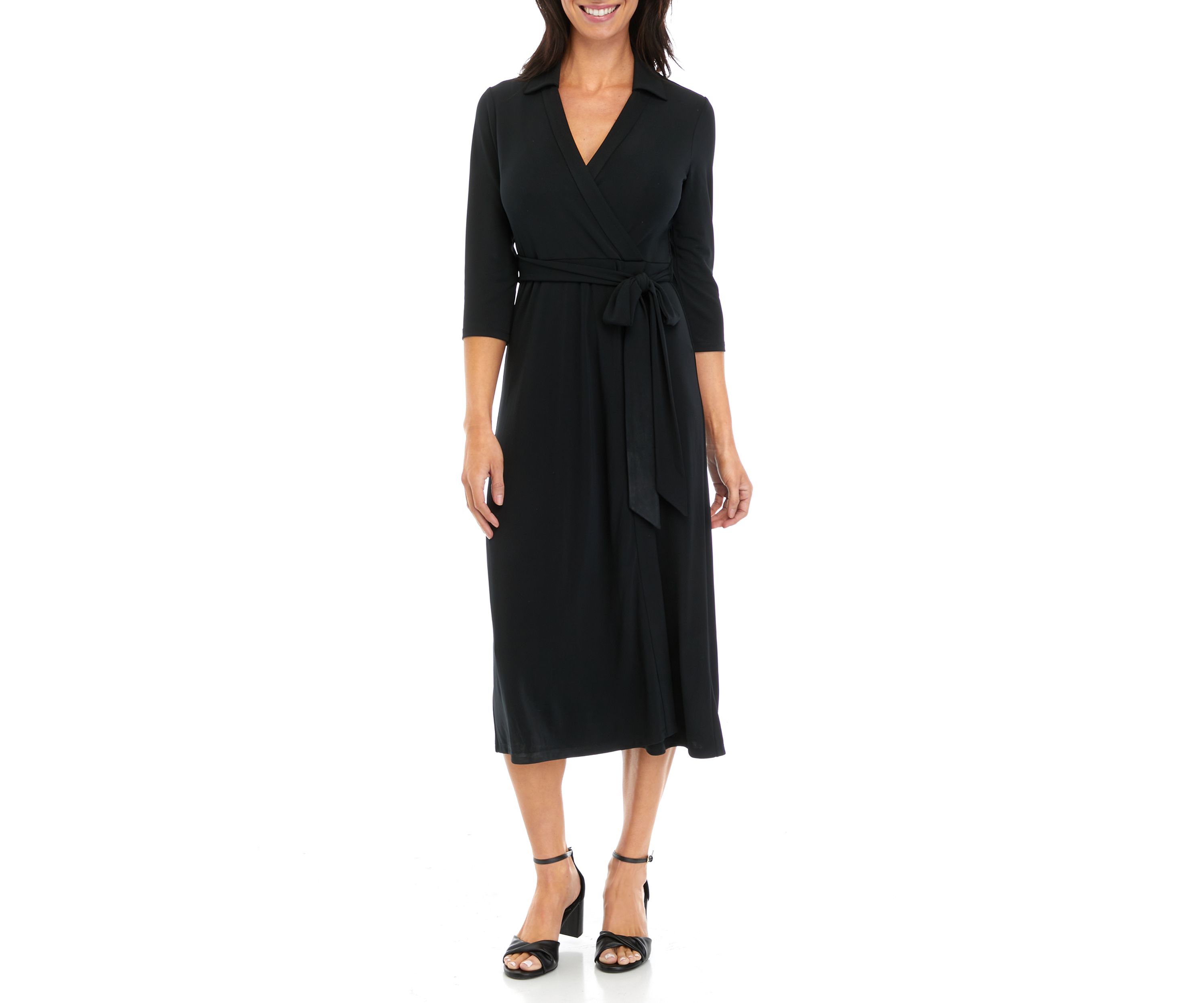 Womens Collared Wrap Midi Dress