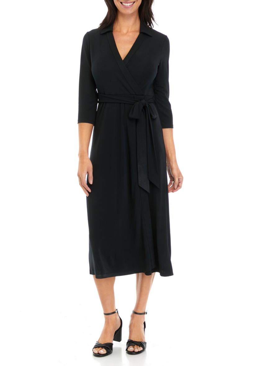 Womens Collared Wrap Midi Dress