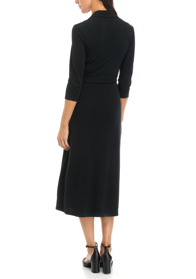Womens Collared Wrap Midi Dress