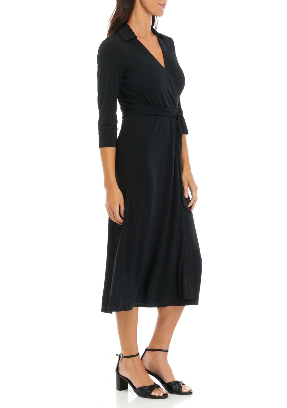 Womens Collared Wrap Midi Dress