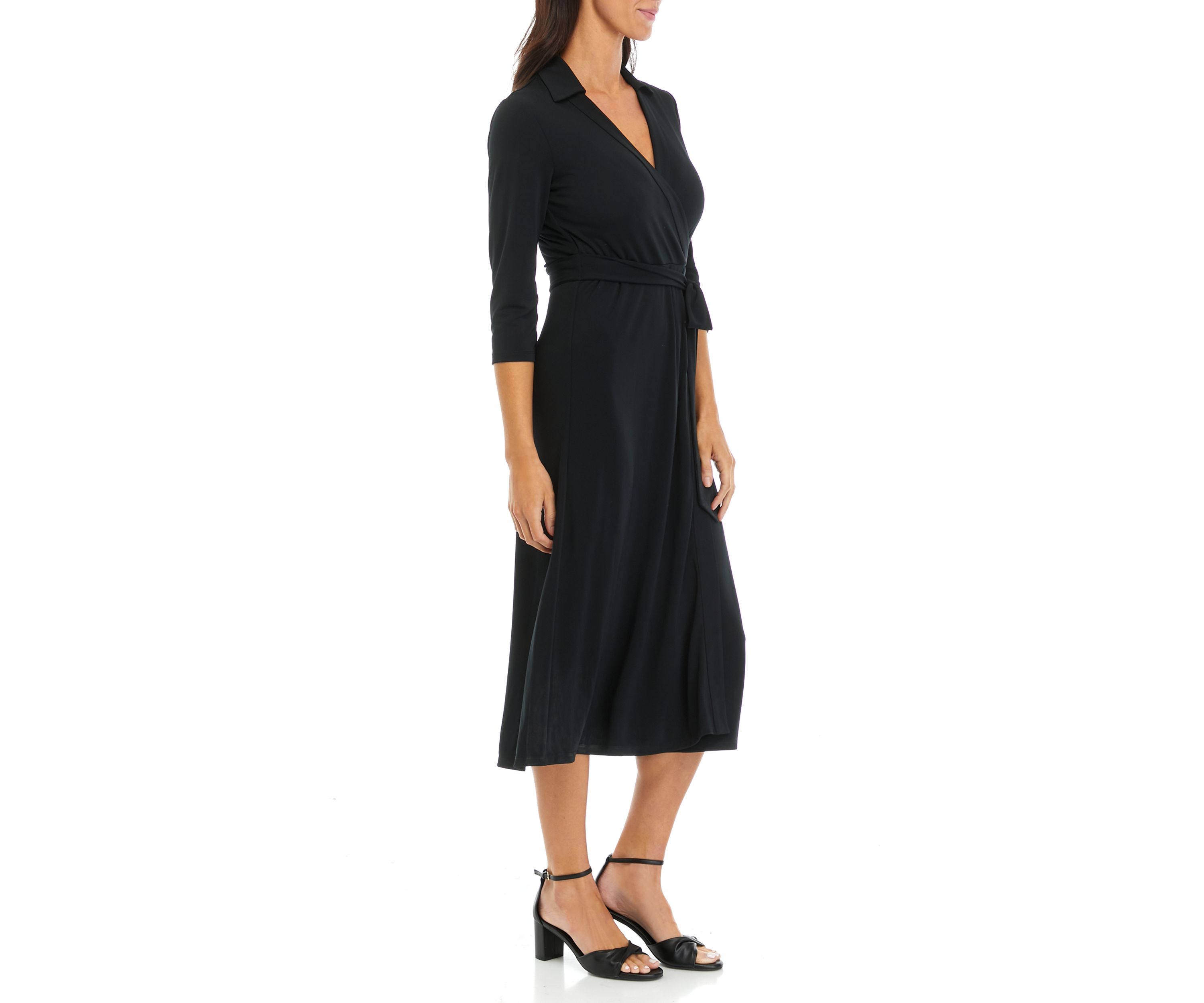 Womens Collared Wrap Midi Dress