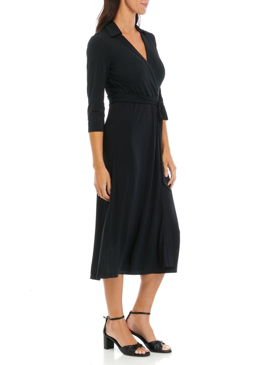 Womens Collared Wrap Midi Dress