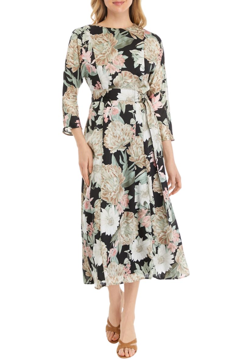 Womens Dolman Sleeve Midi Dress with D Rings