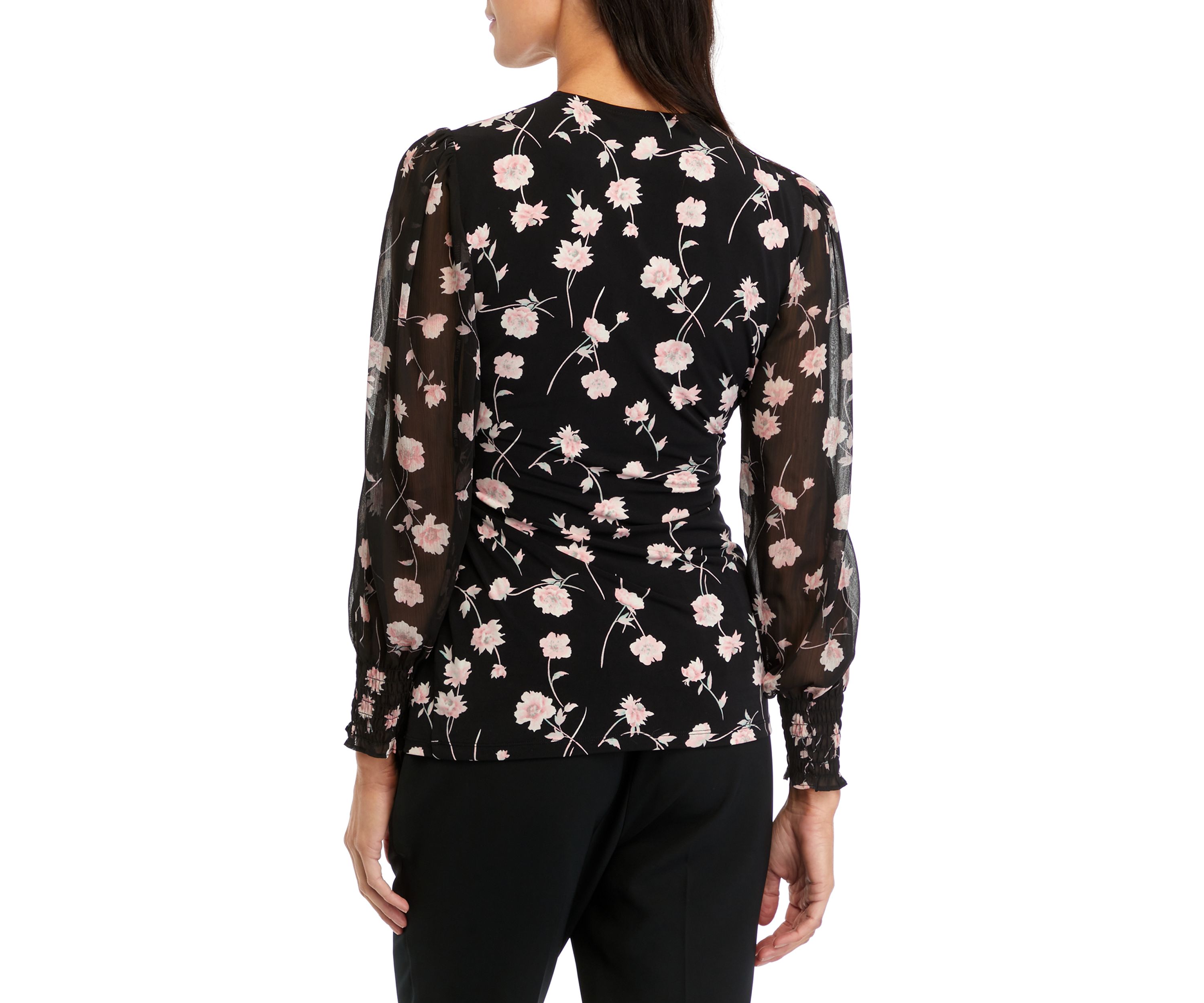 Womens Printed Smocked Wrap Top