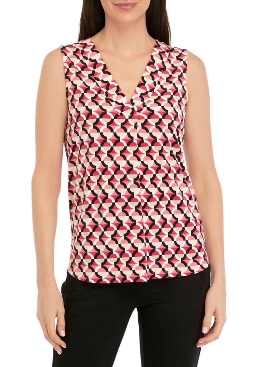 Womens Printed Pleat Front Top