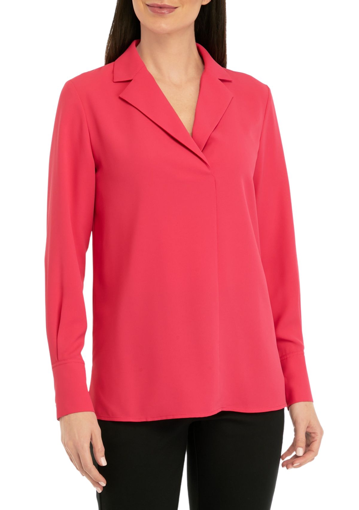 Womens Solid Notch Collar Blouse