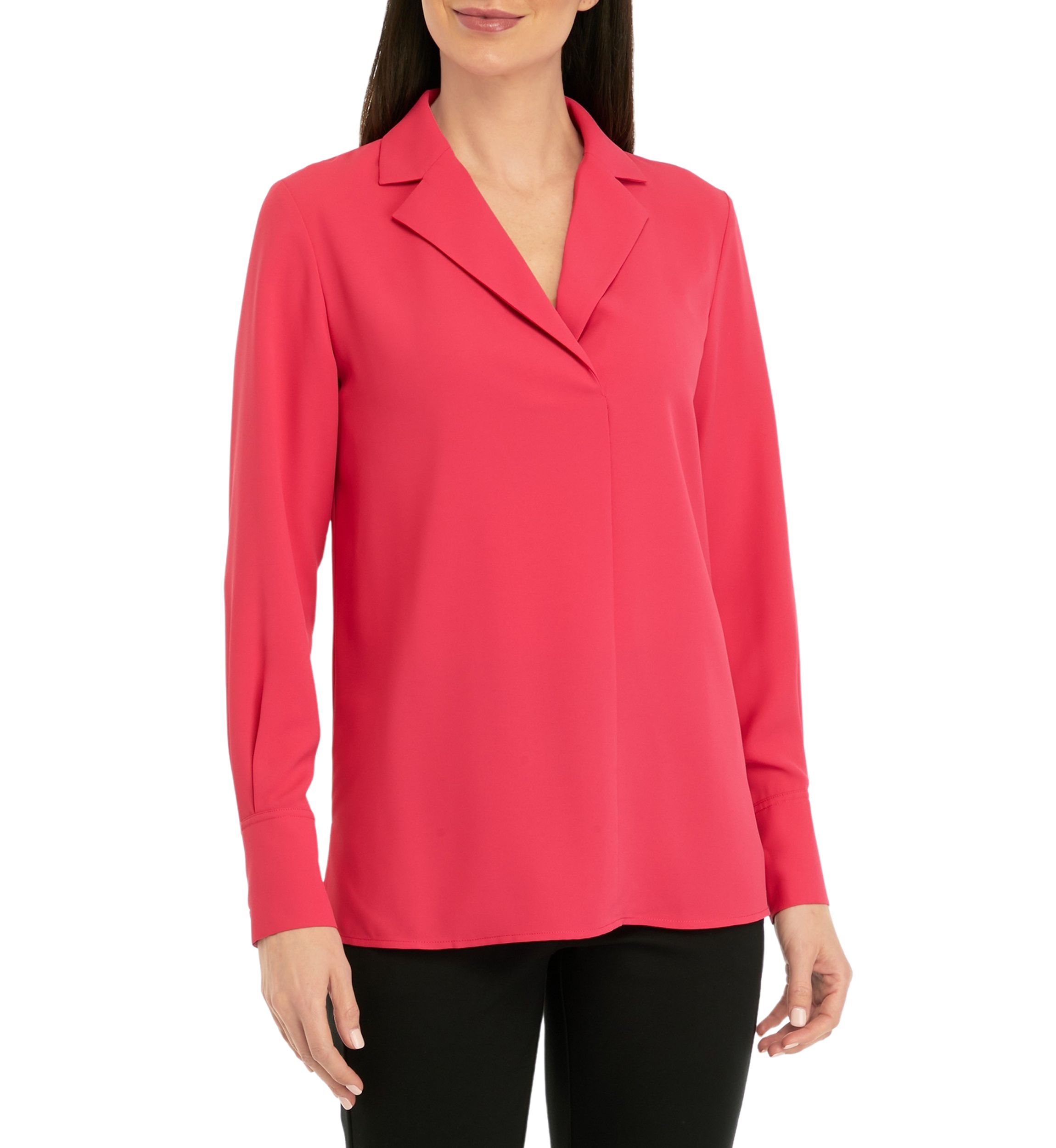 Womens Solid Notch Collar Blouse