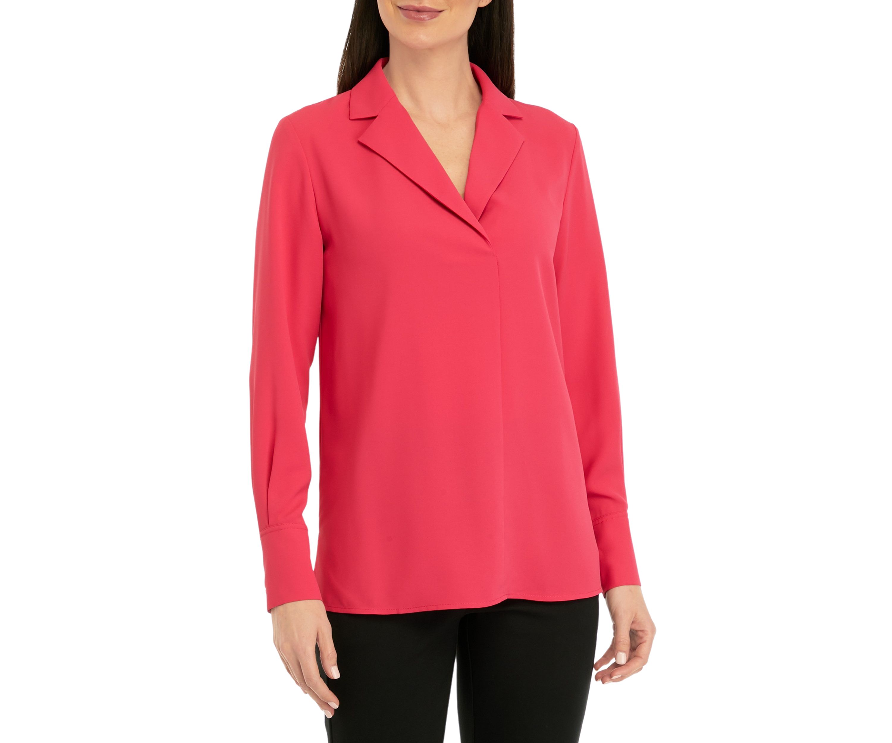 Womens Solid Notch Collar Blouse