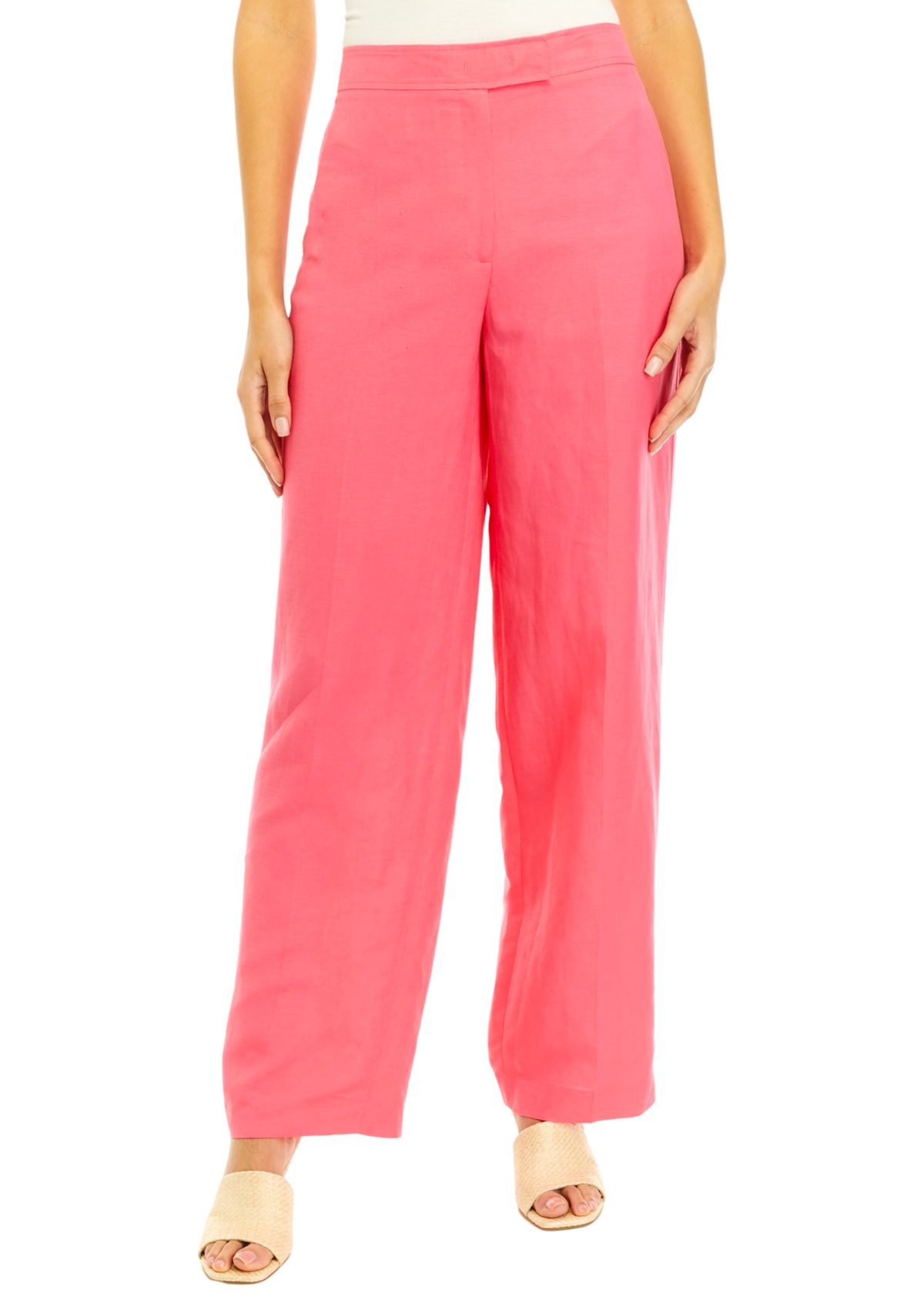 Womens Fly Front Wide Leg Trouser Pants